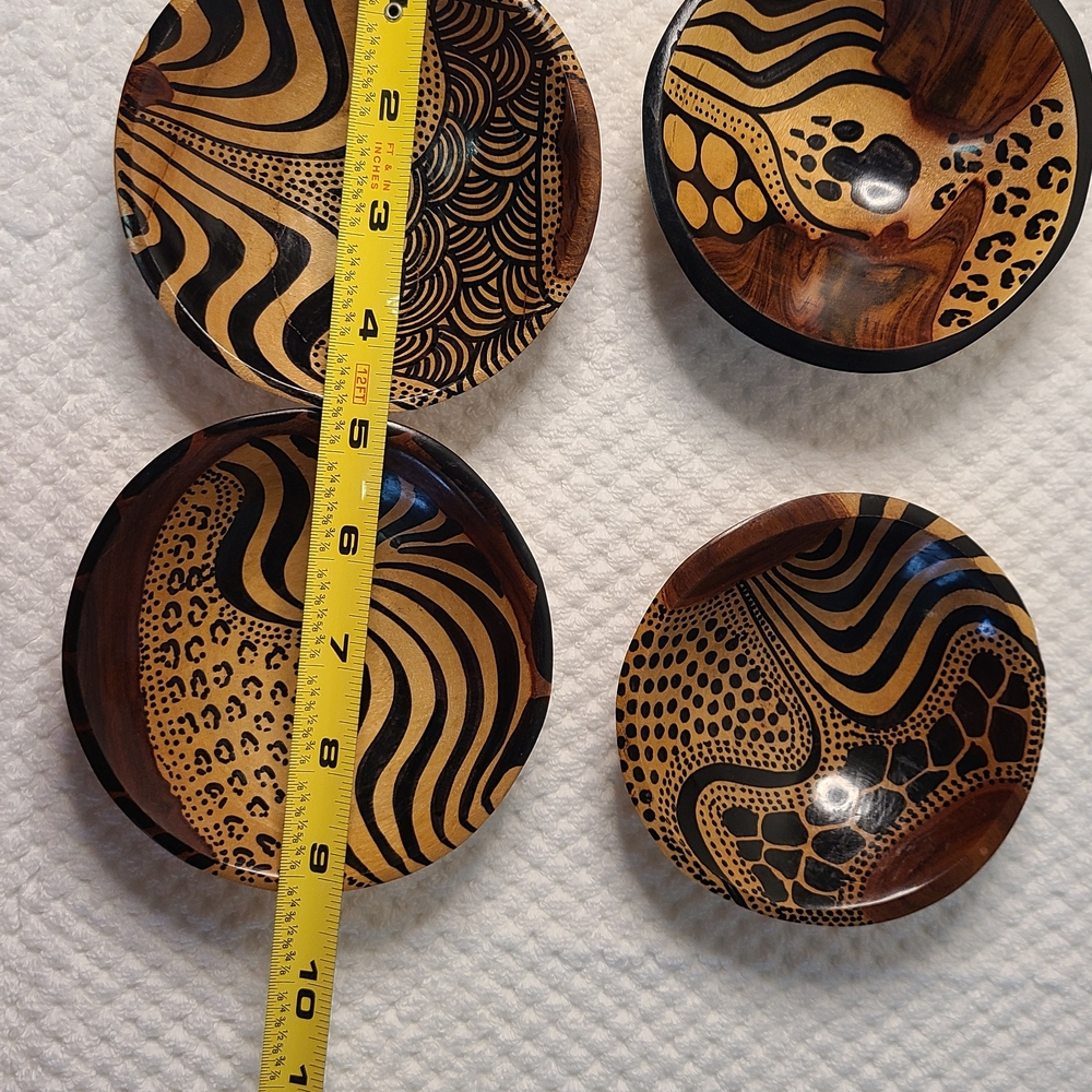 Hand-Painted Wood Decorative Bowls - Black & Natural Brown - Picture 5 of 10